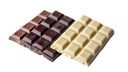 Fototapeta premium chocolate in diffrent color. milk, dark and white chocolate bars isolated on transparent background