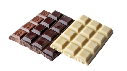 chocolate in diffrent color. milk, dark and white chocolate bars isolated on transparent background