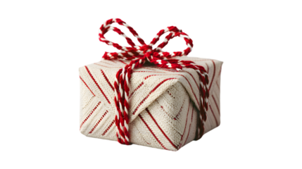 Christmas gift box made from red and white rope. christmas concept isolated on transparent background