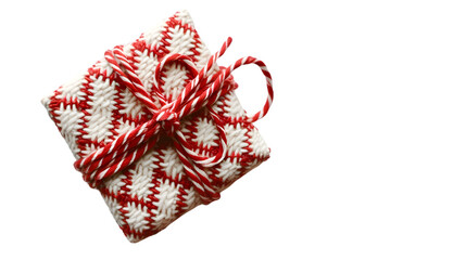Christmas gift box made from red and white rope. christmas concept isolated on transparent background