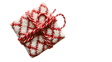 Christmas gift box made from red and white rope. christmas concept isolated on transparent background
