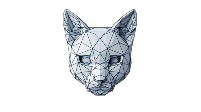 Cat head icon made oflines and facets isometric 3d. isolated on transparent background