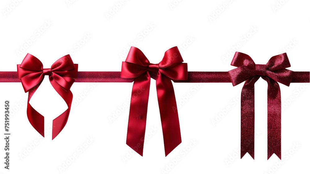 Poster collection of shiny red ribbon with bow isolated on transparent background