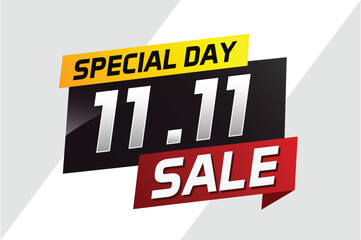 11.11 Special day sale word concept vector illustration with ribbon and 3d style for use landing page, template, ui, web, mobile app, poster, banner, flyer, background, gift card, coupon

