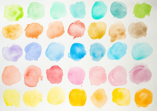 Multicolor seamless round watercolor spots on white background.