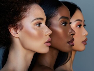 Obraz premium Diverse women standing together, multicultural beauty, unity and strength. 