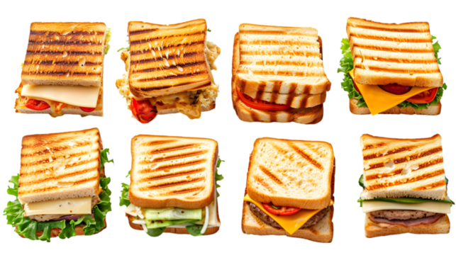 delicious sandwich set isolated on transparent background