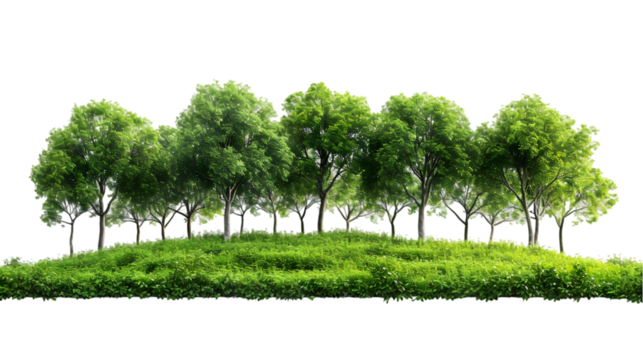 forest trees composition design on greenery grass isolated on transparent background