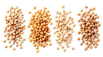 individual grains of chickpeas from different angles isolated on transparent background