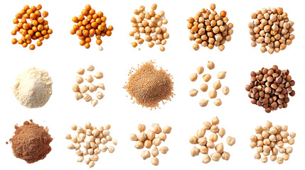 individual grains of chickpeas from different angles isolated on transparent background - obrazy, fototapety, plakaty