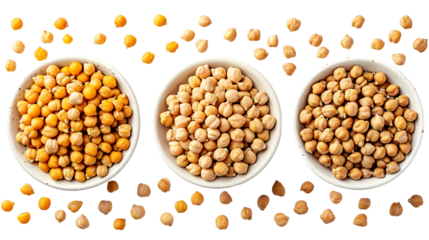 individual grains of chickpeas from different angles isolated on transparent background