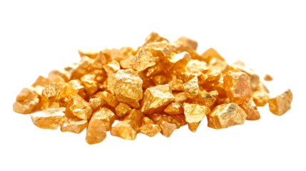 Gold nugget grains isolated on transparent background