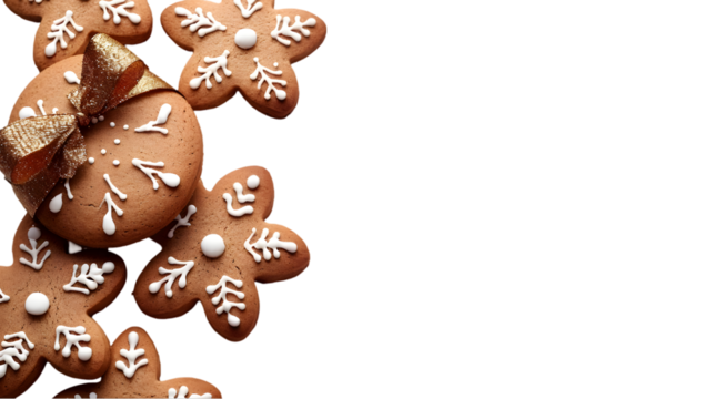 gingerbread tied with christmas bow isolated on transparent background