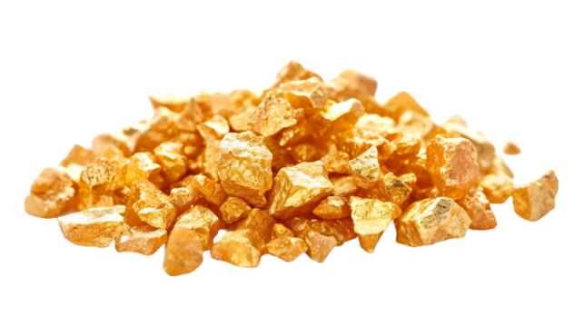 Gold nugget grains isolated on transparent background