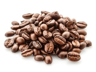 Heap of Aromatic Roasted Coffee Beans Isolated on White Background