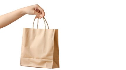 hand holding shopping bag, with space to your text or image isolated on transparent background