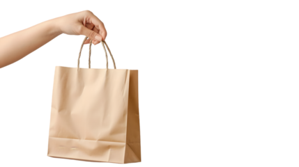 hand holding shopping bag, with space to your text or image isolated on transparent background