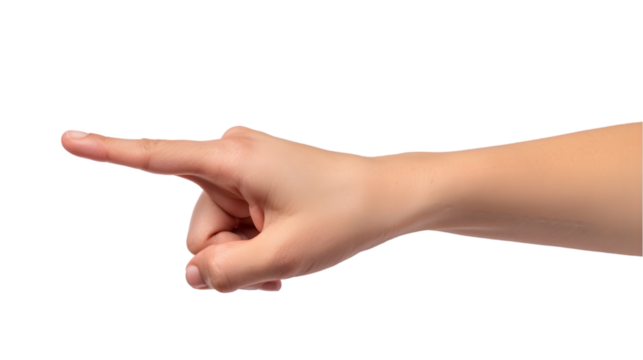 hand points to something with her index finger isolated on transparent background