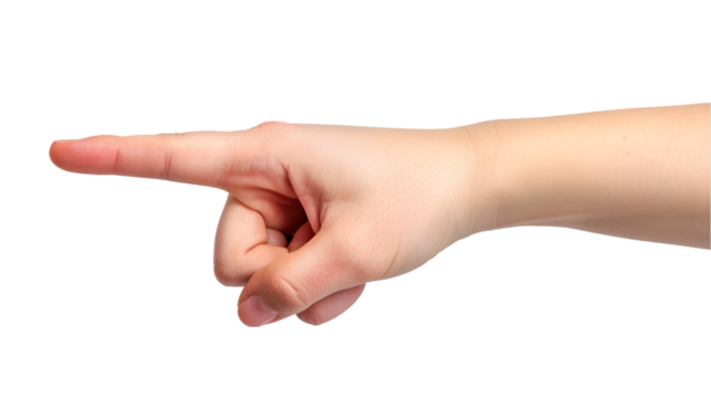 hand points to something with her index finger isolated on transparent background