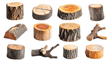 Hardwood trees stub collection cut out isolated on transparent background