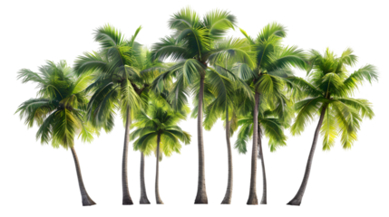 Large tropics palm trees shapes cutout isolated on transparent background
