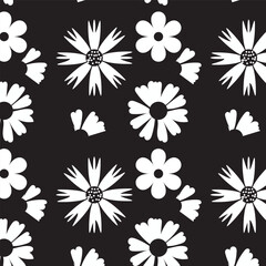 Seamless pattern with daisy flower, petals and branch on green background vector file illustration.