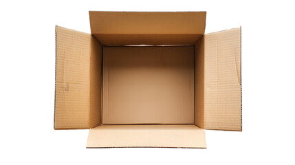 one empty open cardboard box isolated on transparent background