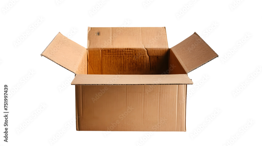 Poster one open cardboard box on transparent background