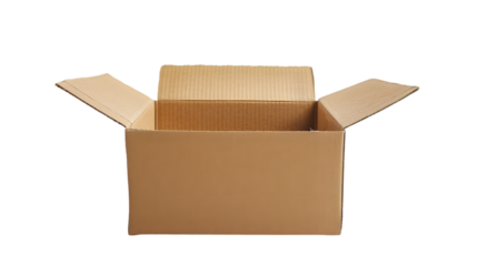 one open cardboard box on transparent background