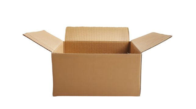one open cardboard box on transparent background