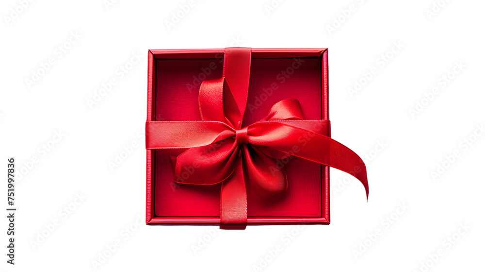 Poster open red gift box , red present box with red ribbon bow and empty space in the box isolated on trans