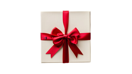 Open white present box or gift box with red ribbons and bow isolated on transparent background