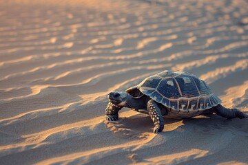 Turtle in the desert with sunny weather