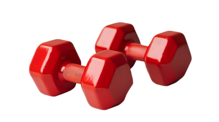 Pair of red dumbbells isolated on transparent background