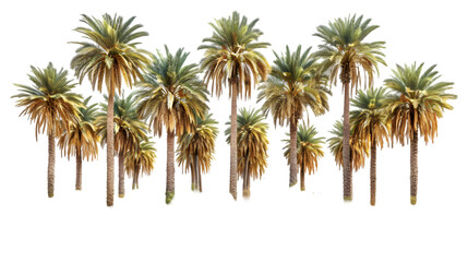 Palm trees forest on sand desert ground cutout isolated on transparent background