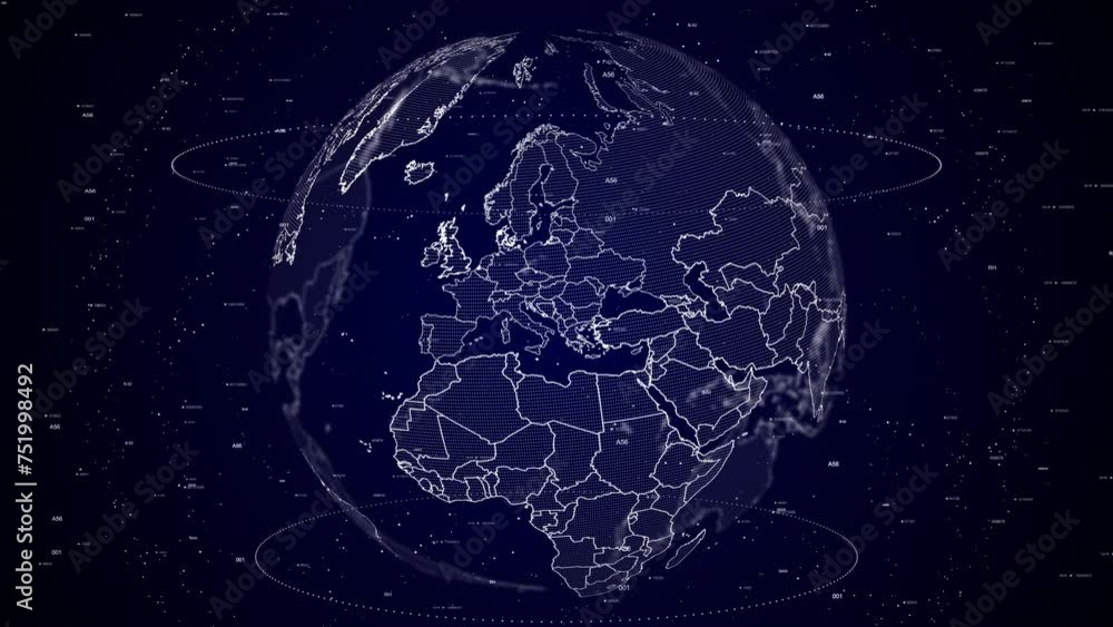 Poster digital globe rotating, zooming in on montenegro country. data analysis technology cinematic globe r