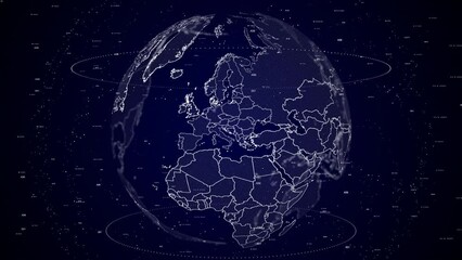 digital globe rotating, zooming in on Bosnia and Herzegovina country. Data analysis Technology Cinematic Globe rotating on Bosnia and Herzegovina Country data analysis Energy particles around Globe - Powered by Adobe
