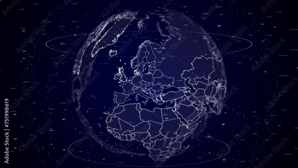 Poster digital globe rotating, zooming in on slovakia country. data analysis technology cinematic globe rot