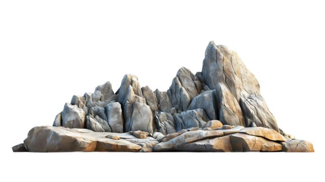 Realistic rock mountains shapes landscape cutout isolated on transparent background