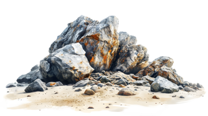 Reef rock beaches on sand seascape isolated on transparent background