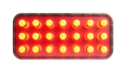 Retro billboard or blank shining signboard with glowing yellow neon light bulbs isolated on transparent background