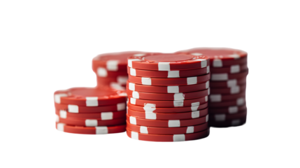 Stack of red poker casino chips isolated on transparent background