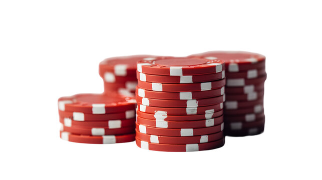 Stack of red poker casino chips isolated on transparent background
