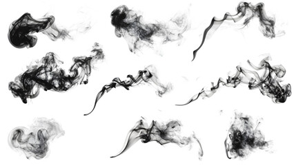 Set of Black smoke isolated on transparent background