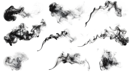 Set of Black smoke isolated on transparent background