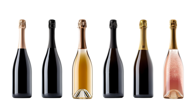 Set of Borgognotta - bottle of prosecco or champagne wine isolated on transparent background