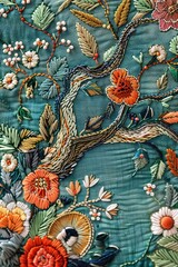 Realistic embroidery abstract design background texture Generative Ai 