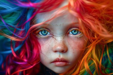Fototapeta na wymiar Dolls with mesmerizing eyes and flowing vividly colored locks
