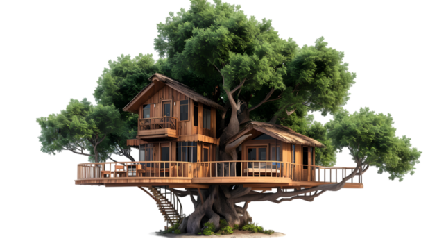 Spectacular image of a luxury tree house isolated on transparent background - Powered by Adobe