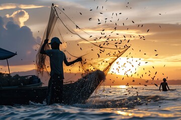 Indonesian men working as fishermen